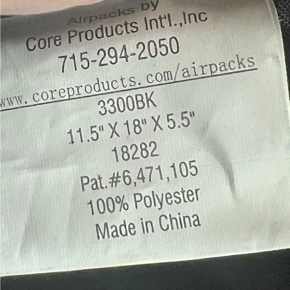 New Airpacks System Backpack Small Black Stop Back Injury Core Products #3300.